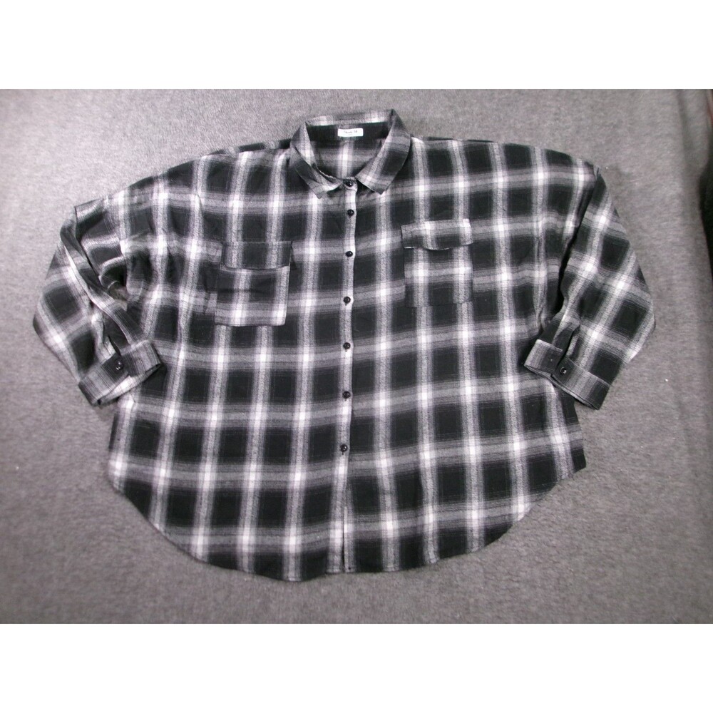 Blooming Jelly Top Women XXXL Black Tartan Plaid Flannel Shirt Outdoor Causal